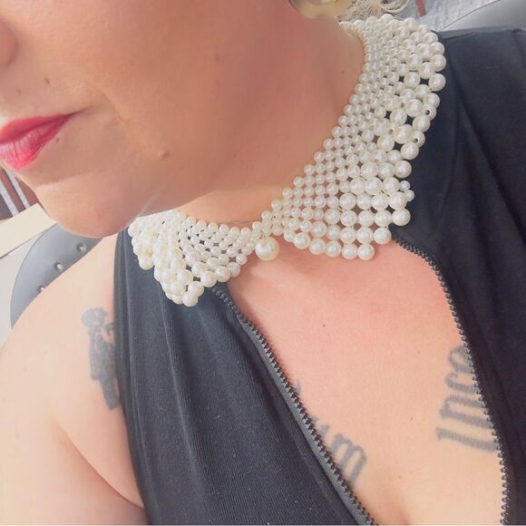 Detachable Blouse Fake Collar Faux Pearl Beaded necklace New 0228 - Picture 3 of 8